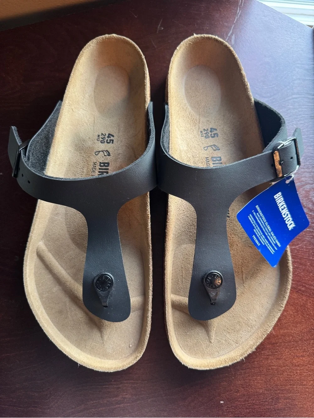 Birkenstock Black Leather Thong Sandal with Buckle